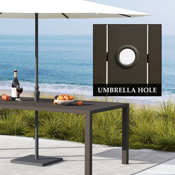 English Elm Outdoor Dining Table For 8 - Stylish Slatted Metal Patio Table With Umbrella Hole For All Seasons W1859P359822