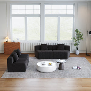 English Elm Two Curved Chenille Sectional Sofa with Sculptural Modular Design and Four Throw Pillows W834S00587