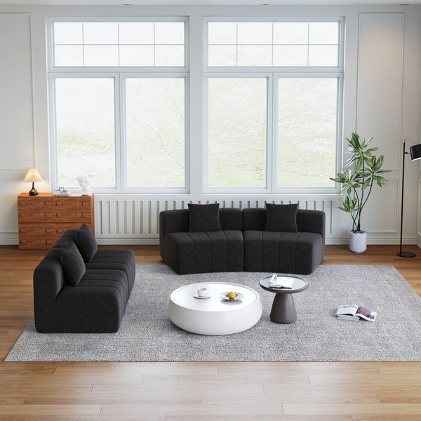 English Elm Two Curved Chenille Sectional Sofa with Sculptural Modular Design and Four Throw Pillows W834S00587