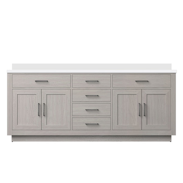 English Elm White Oak Double Bath Vanity 80 in W x 22 in D with Cultured Marble Top, Solid Wood, Soft-Close Drawers B2731P257835