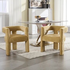 English Elm United We Win Chenille Barrel Accent Armchairs Set of Two for Living Room Dining Yellow W1568P389274