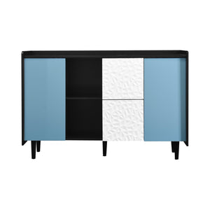 English Elm Sideboard Buffet Cabinet - Modern Black & Blue Storage Solution With Drawers For Dining & Kitchen Decor W409P176594-GIGA
