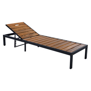 English Elm Outdoor Acacia Wood Slat Chaise Lounge with Powder Coated Frame for Patio Resort Black+Natural N719P383161B