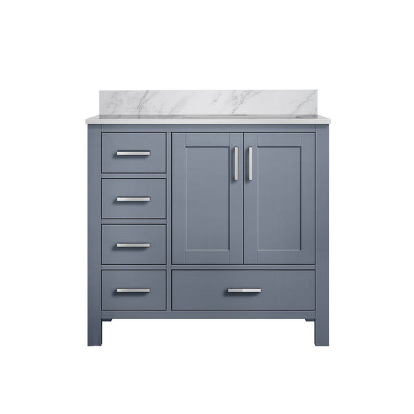 English Elm Dark Grey Bath Vanity With Carrara Marble Top, 36" W X 22" D, Stylish Storage & Easy Installation B2731P258825