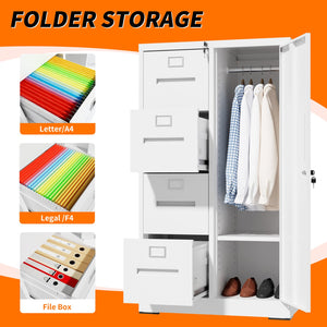 English Elm Metal Four Drawer Filing Cabinet with Lock Steel Storage for Home Office Bedroom White W2735P457275