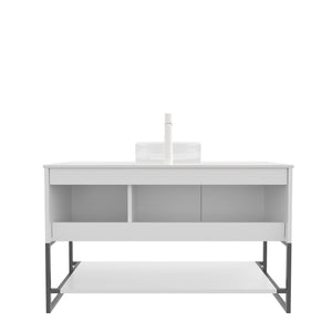 English Elm 48" Freestanding Bathroom Vanity Cabinet Sintered Stone Top Woodgrain Finish Open Shelf W2615S00665