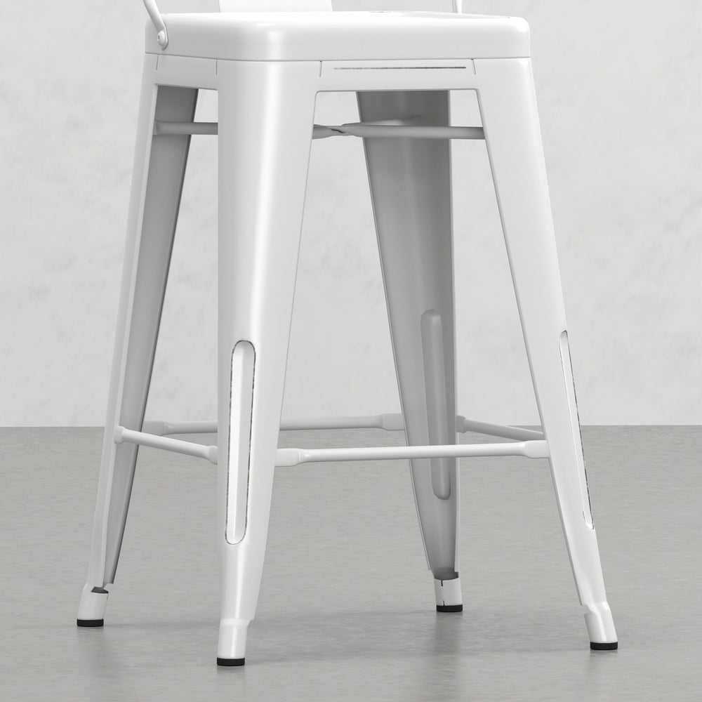 English Elm Keeley 24" Metal Counter Height Stools Set of 2 in Distressed White — Curved Back, Footrest, Durable Finish B2732P253605