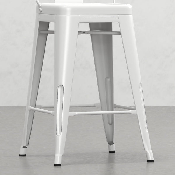 English Elm Keeley 24" Metal Counter Height Stools Set of 2 in Distressed White — Curved Back, Footrest, Durable Finish B2732P253605