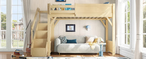 English Elm Twin Low Loft Bed Solid Pine Frame Kids Study Desk Blackboard Storage White Natural W1580S00547