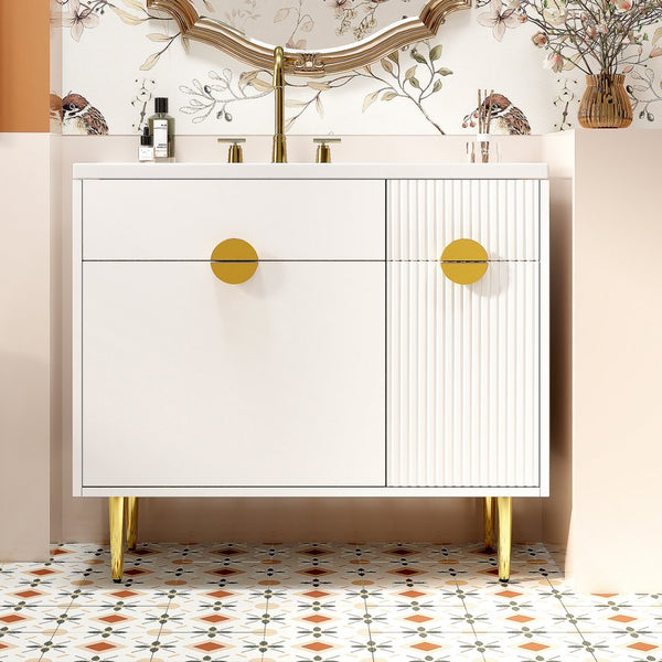 English Elm 36" Modern Bathroom Vanity with Resin Basin Sink, Soft-Closing Doors, Drop-Down Cabinet & Storage Elegance N710P265934K