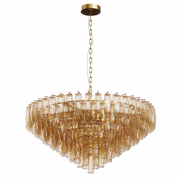 English Elm 37" Gold 14-Light Modern Chandelier with Tiered Smoke Glass Shades, LED-Ready Flush Mount Elegance W1340P332565
