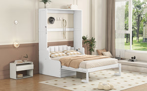 English Elm Queen Murphy Wall Bed with Integrated Chair Espresso Cabinet for Studio Apartments White LP000791AAK-3