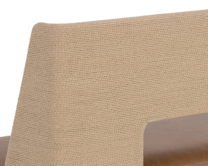 Sunpan Brocco Bench - Stylish Oak Frame with Paper Rope Backrest & Milliken Cognac Faux Leather Seating
