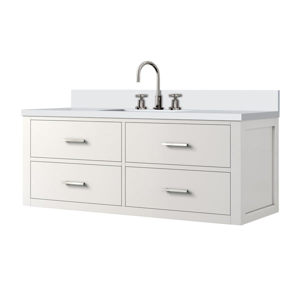 English Elm White Single Bath Vanity 48" With White Quartz Top & Chrome Faucet Set - Modern Style & Storage Solutions B2731P258022-GIGA