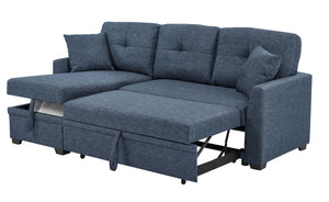 English Elm 76.5" Chenille Tufted Sectional Sleeper Sofa with Reversible Chaise and Hidden Storage Dark Blue B2748S00003