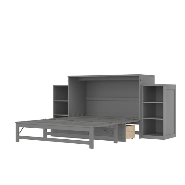 English Elm Full Size Murphy Bed With Stylish Light Gray Finish, Spacious Storage Drawers & Shelves For Versatile Spaces W1580S00252