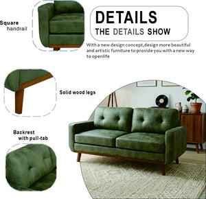 English Elm 65-inch Two Seat Sofa Breathable Foil Fabric Diamond Quilted Back Solid Wood Legs Olive Green W5568P478817