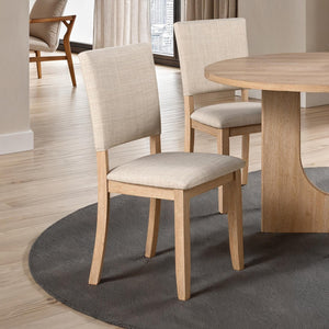 English Elm Contemporary Round Pedestal Dining Set with Upholstered Chairs for Modern Interiors Natural B2741S00781