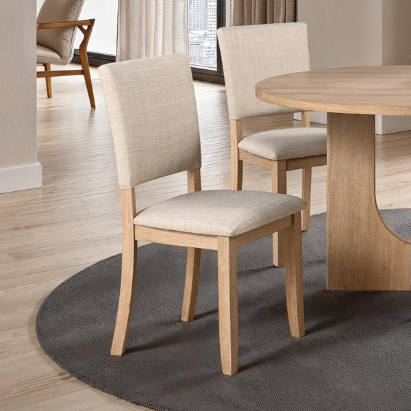 English Elm Contemporary Round Pedestal Dining Set with Upholstered Chairs for Modern Interiors Natural B2741S00781