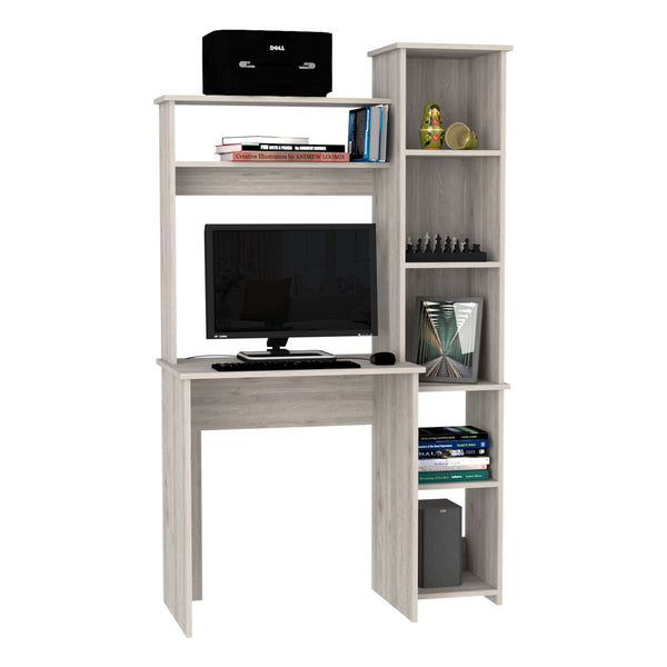 English Elm Aramis Light Gray Desk with Hutch & 5-Shelf Bookcase, Spacious Top for Monitor & Keyboard —Stylish B097132894