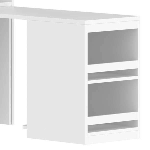 English Elm Multifunctional Wardrobe Cabinet with Fold Out Desk Hanging Rod and Storage Drawers Light White W1580S00475