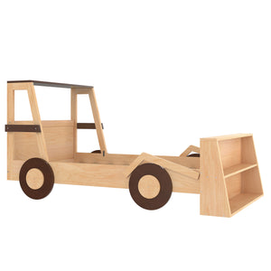 English Elm Twin Pine Treehouse Floor Bed with Padded Rails and Cabin Roofline for Kids W1580S00472