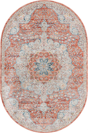Unique Loom Newport Elms Machine Made Medallion Rug Red, Ivory/Light Blue/Terracotta/Rust Red 5' 3" x 8' 0"
