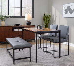 English Elm Bench Upholstered in Faux Leather with Powder Coated Frame for Bedroom or Entryway Black,Grey B202S02136
