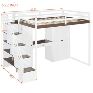 English Elm Full Size Teen Loft Bed with Wardrobe Staircase Storage Dressing Table and Led Lights LT000276AAP