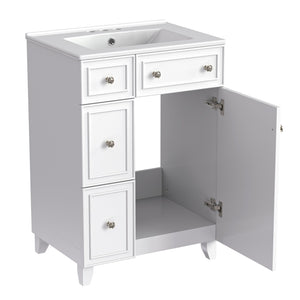 English Elm 24-Inch Bathroom Vanity Cabinet with Ceramic Sink, Space-Saving Storage, Solid Wood Feet, Durable Finish White WF532034AAK