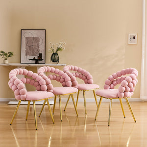 English Elm Modern Velvet Bubble Back Dining Accent Chair Set Glam Sculpted Upholstered Seating Gold,Pink W3875P446132