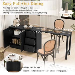 English Elm U_style Extendable Wooden Sideboard with 3 Drawers and 2 Doors for Entryway Living Room N711P334768B