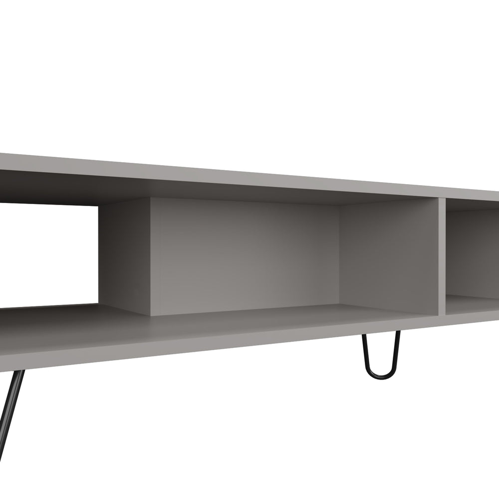 English Elm Bagdad Melamine Coffee Table with Hairpin Legs, Smoke Finish, Two Shelves for Modern Living Rooms B128P237136