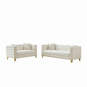 English Elm Chesterfield Velvet Sofa Set - Elegant 3+2 Seater With Button Tufting & Square Arms For Comfort W3373S00030