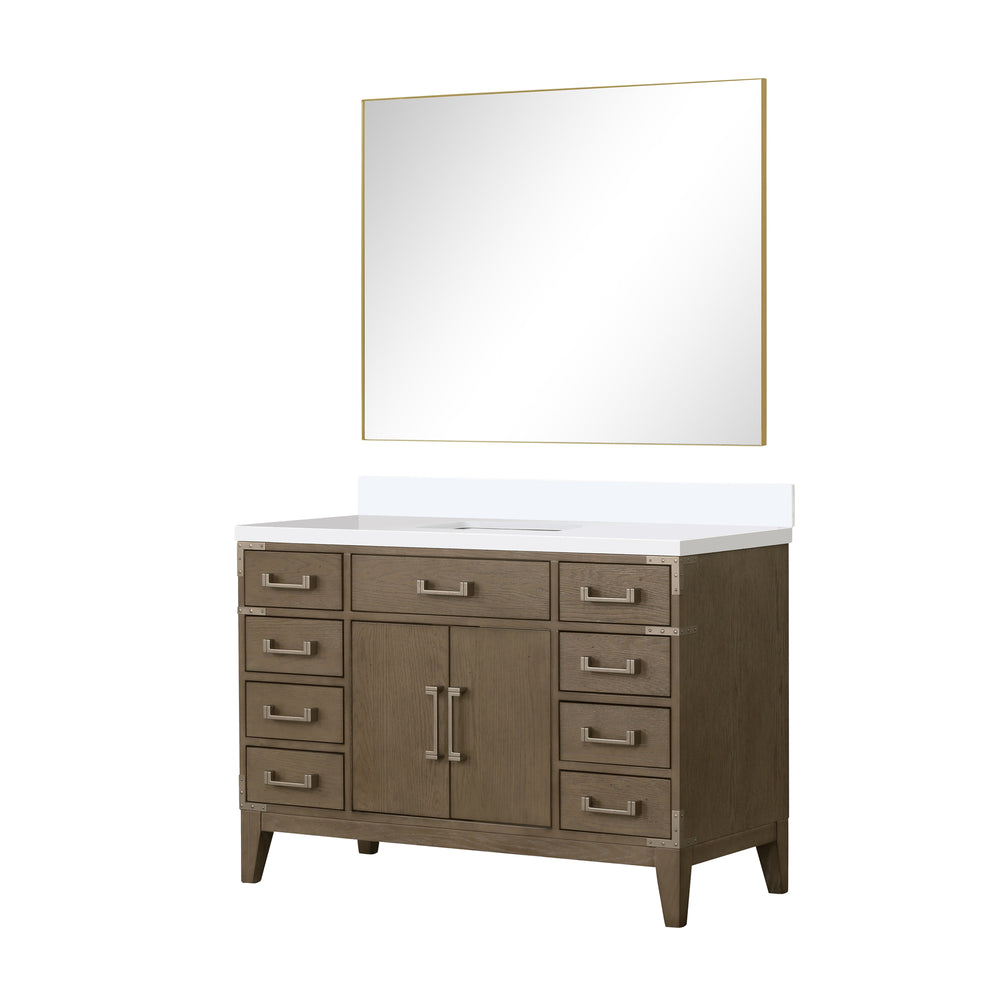English Elm Grey Oak Single Bath Vanity Set With Cultured Marble Top & 46" Matching Mirror - Stylish Storage Solution! B2731S01473