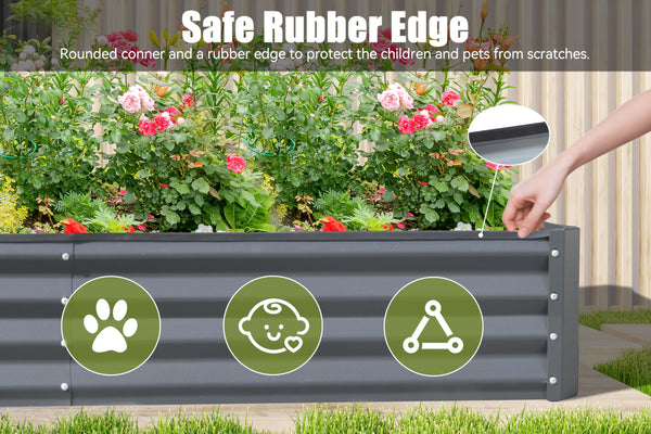 English Elm 6x3x1ft Galvanized Raised Garden Bed — Heavy-Duty Rust-Resistant Steel Planter with Open Base, Safe Edges and Support Rods for Effortless Vegetable, Flower & Herb Gardening Gray W1859P197881