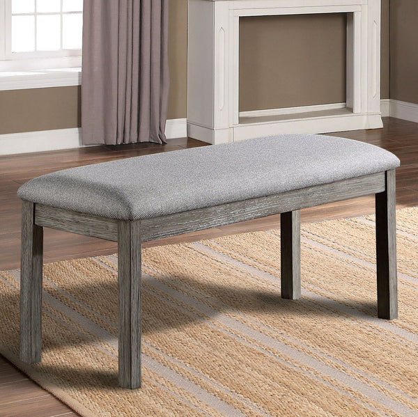 English Elm Gray Padded Dining Bench 45"W Rustic Gray Linen-Look Seat Upholstered Wood Frame, 1pc Durable Charm B011P246318