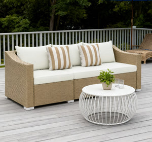 English Elm Outdoor Hand-woven Pe Rattan 3-seat Patio Sofa with All-weather Cushions Included T3971P417926