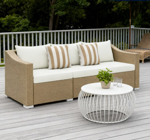 English Elm Outdoor Hand-woven Pe Rattan 3-seat Patio Sofa with All-weather Cushions Included T3971P417926