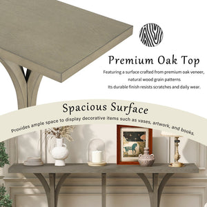 English Elm U-style Farmhouse Console Table Oak Veneer Top Curved Rubberwood Legs Entryway Gray N711P295300E