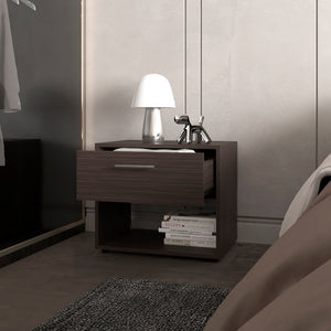 English Elm Beryl Dark Walnut Nightstand with Drawer & Open Shelf — Engineered Wood, Space-Saving Elegant Design B092P286116