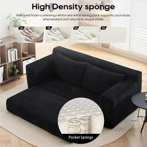 English Elm Loveseat Convertible Corduroy Sofa Bed with Memory Foam Steel Frame for Small Spaces Black W2959P425090