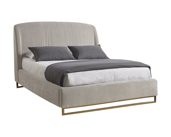 Sunpan Nevin Platform Bed - Modern Comfort with Elegant Ruching and Antique Brass Legs for Stylish Spaces Queen