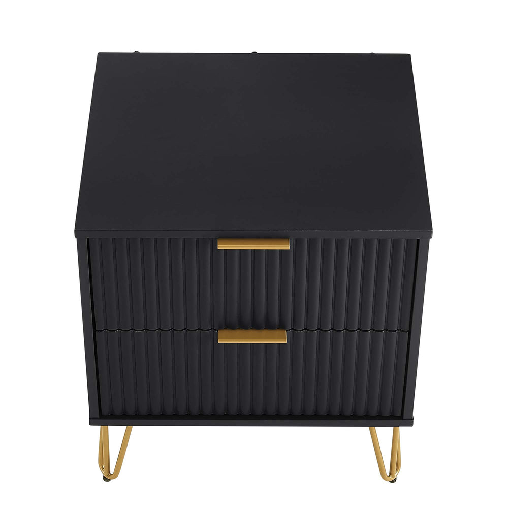 English Elm Dumbo 20" Fluted Nightstand In Black - Chic Glam Storage With Gold Accents & Tool-Free Assembly B365P398137