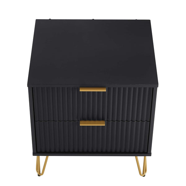 English Elm Dumbo 20" Fluted Nightstand In Black - Chic Glam Storage With Gold Accents & Tool-Free Assembly B365P398137