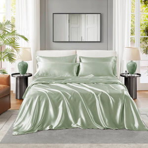 English Elm Satin Luxury Sheet Set For California King Bed - Silky Smooth Comfort & Elegant Style For All Seasons B035P294189-GIGA
