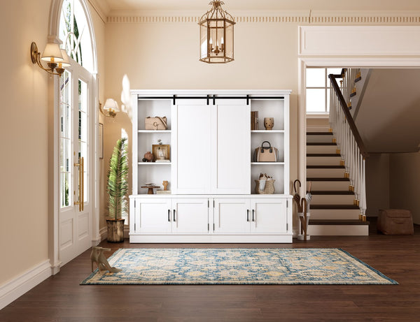 English Elm The Industrial Barn Door Entryway Cabinet with Sliding Rails and 12 Storage Compartments White W1580S00271