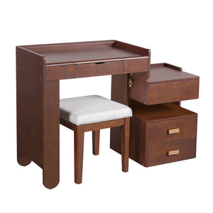 English Elm 3-in-1 Makeup Vanity Desk with Flip Mirror, LED 3-Color Lighting, Expandable Length & Ample Storage Drawers Walnut N844P285298W