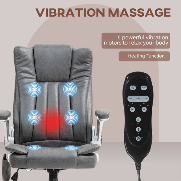 English Elm HOMCOM Heated Vibration Massage Office Chair with Lumbar Heat, High-Back Comfort, Flip-Up Arms and Wheels Gray W2225P250030
