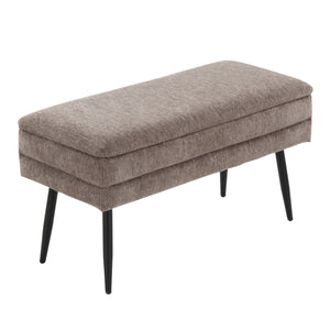 English Elm Neapolitan Contemporary Storage Bench - Stylish Black Metal Frame & Plush Brown Fabric Seating B202P223619